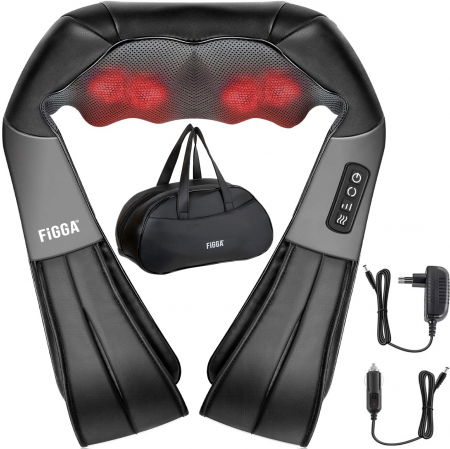 Aparate de masaj - Aparat profesional masaj electric FiGGA® pentru gat si spate, cu incalzire, cervical, lombar, abdomen si picioare, miscari 3D, relaxare musculara, utilizare acasa, la birou si in masina