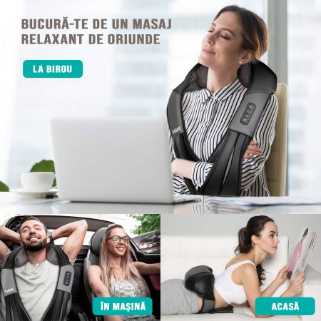 Aparat profesional masaj electric FiGGA® pentru gat si spate, cu incalzire, cervical, lombar, abdomen si picioare, miscari 3D, relaxare musculara, utilizare acasa, la birou si in masina [5]