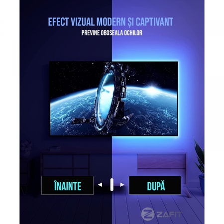 Banda LED RGB ZAFIT™ 5 metri, Interior IP20, 60 leduri/m 5050 RGB, Adeziva, Wi-Fi, aplicatie telefon, timer On/Off, telecomanda, mod muzica, microfon, intensitate lumina reglabila [8]