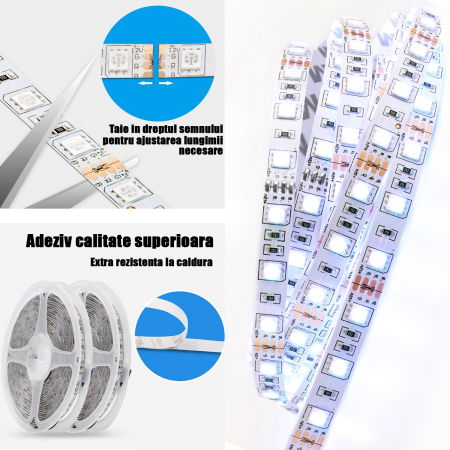 Banda LED RGB ZAFIT™ 5 metri, Interior IP20, 60 leduri/m 5050 RGB, Adeziva, Wi-Fi, aplicatie telefon, timer On/Off, telecomanda, mod muzica, microfon, intensitate lumina reglabila [2]