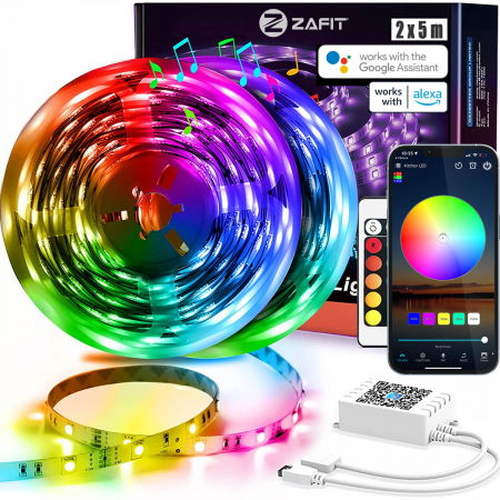 Benzi Led - Banda LED ZAFIT™ 10 metri, Interior IP20, 5050 RGB, Wi-Fi, aplicatie telefon, telecomanda, mod muzica, timer, microfon, intensitate lumina reglabila