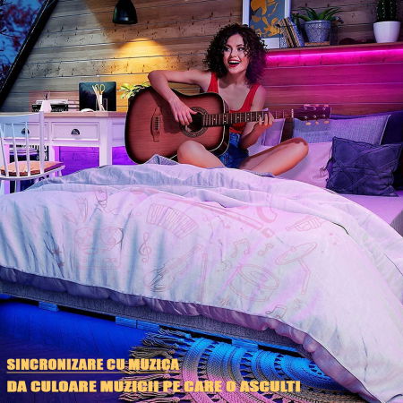 Banda LED ZAFIT™ 10 metri, Interior IP20, 5050 RGB, Wi-Fi, aplicatie telefon, telecomanda, mod muzica, timer, microfon, intensitate lumina reglabila [6]