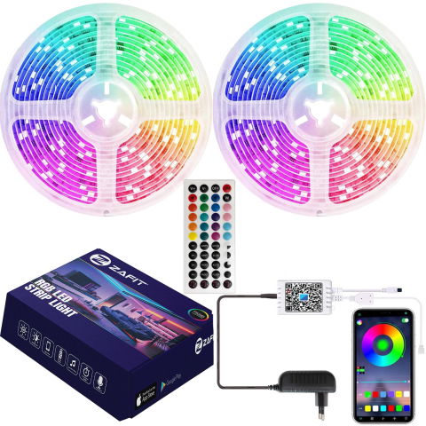 Benzi Led - Banda LED ZAFIT™ 10 metri, Bluetooth, aplicatie telefon, telecomanda, mod muzica, timer, microfon, intensitate lumina reglabila, Interior, IP20, 5050 RGB, autoadeziva