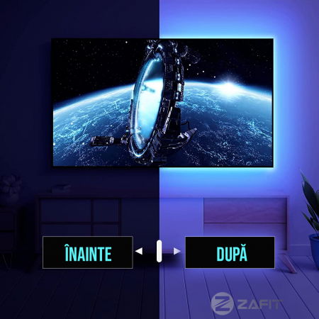 Banda LED ZAFIT™ 10 metri, Bluetooth, aplicatie telefon, telecomanda, mod muzica, timer, microfon, intensitate lumina reglabila, Interior, IP20, 5050 RGB, autoadeziva [6]