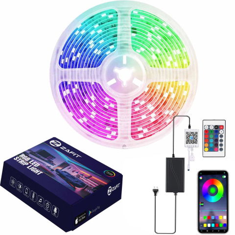 Benzi Led - Banda LED ZAFIT™ 20 metri, Bluetooth, aplicatie telefon, telecomanda, mod muzica, timer, microfon, intensitate lumina reglabila, Interior, IP20, 5050 RGB, autoadeziva - Copie