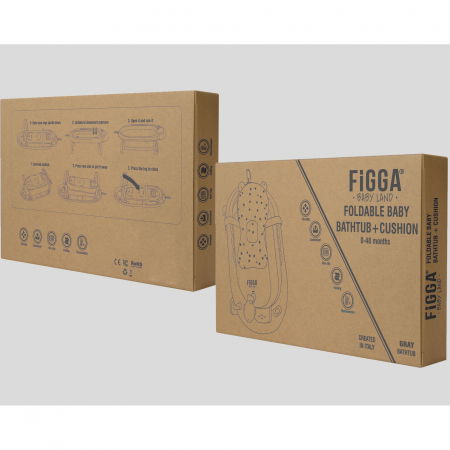 Cadita bebe cu suport FiGGA®, 0-48 luni, pliabila, termometru, picioare antiderapante, cana pentru clatire tip jucarie, suport cap de dus, suport pentru sapun, Gri [9]