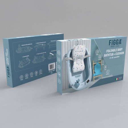 Cadita bebe cu suport FiGGA®, 0-48 luni, pliabila, termometru, picioare antiderapante, cana pentru clatire tip jucarie, suport cap de dus, suport pentru sapun, Albastru [9]