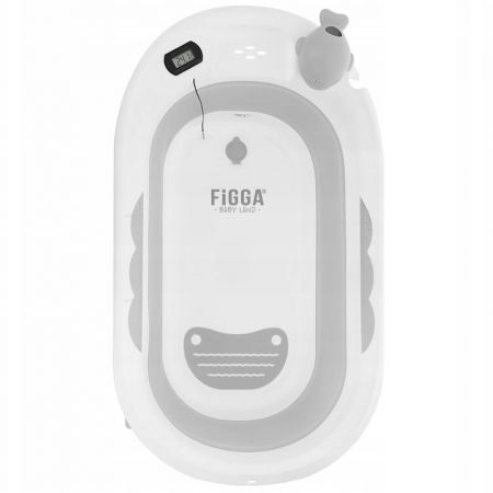 Cadita bebe cu suport FiGGA®, 0-48 luni, pliabila, termometru, picioare antiderapante, cana pentru clatire tip jucarie, suport cap de dus, suport pentru sapun, Gri [5]