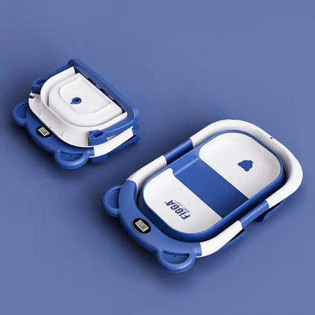 Cadita bebe cu suport FiGGA®, 0-48 luni, portabila, extra pliabila, termometru, picioare antiderapante, suport cap de dus, Albastru [5]