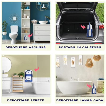 Cadita bebe cu suport FiGGA®, 0-48 luni, portabila, extra pliabila, termometru, picioare antiderapante, suport cap de dus, Albastru [7]