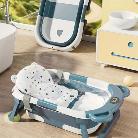 Cadita bebe cu suport FiGGA®, 0-48 luni, portabila, extra pliabila, termometru, picioare antiderapante, suport cap de dus, Verde [8]