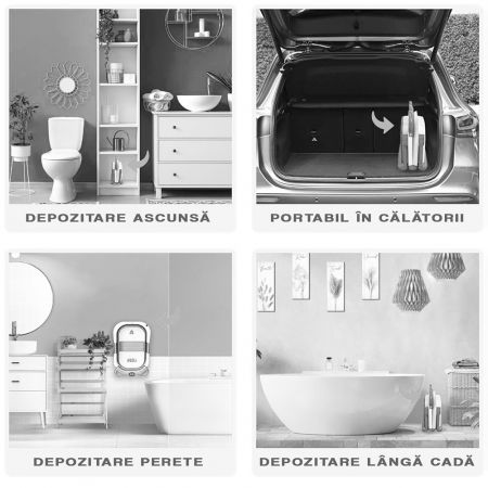 Cadita bebe cu suport FiGGA®, 0-48 luni, portabila, extra pliabila, termometru, picioare antiderapante, suport cap de dus, Gri [6]