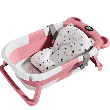 Cadite bebe - Cadita bebe cu suport FiGGA®, 0-48 luni, portabila, extra pliabila, termometru, picioare antiderapante, suport cap de dus, Roz