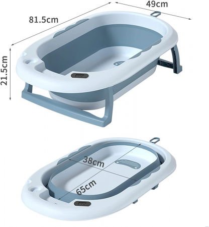 Cadita bebe FiGGA®, 0-48 luni, pliabila, termometru, picioare antiderapante, cana pentru clatire tip jucarie, suport cap de dus, suport pentru sapun, Albastru [2]