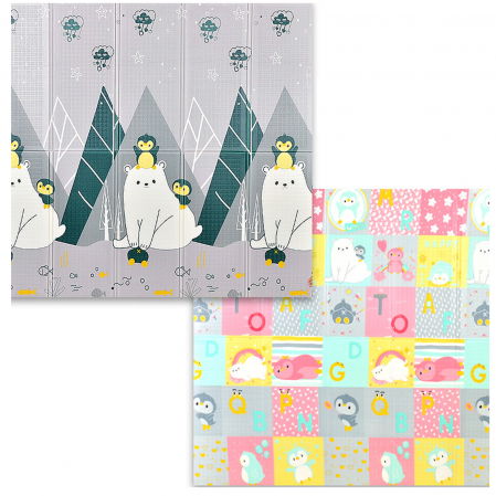 Covoare copii - Covor de joaca FiGGA® pentru copii 200 x 180 cm, Spuma protectie, Termoizolant, Pliabil, 2 fete, Covoras bebe interactiv si educativ pentru activitati de joaca a bebelusului, Print 02