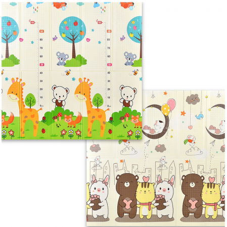 Covoare copii - Covor de joaca FiGGA® pentru copii 200 x 180 cm, Spuma protectie, Termoizolant, Pliabil, 2 fete, Covoras bebe interactiv si educativ pentru activitati de joaca a bebelusului, Print 03