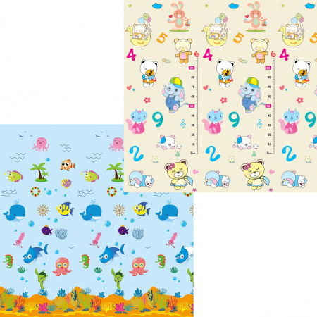 Covoare copii - Covor de joaca FiGGA® pentru copii 200 x 180 cm, Spuma protectie, Termoizolant, Pliabil, 2 fete, Covoras bebe interactiv si educativ pentru activitati de joaca a bebelusului, Print 07