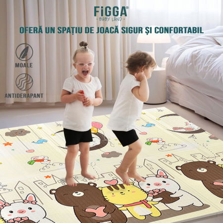 Covor de joaca FiGGA® pentru copii 200 x 180 cm, Spuma protectie, Termoizolant, Pliabil, 2 fete, Covoras bebe interactiv si educativ pentru activitati de joaca a bebelusului, Print 03 [6]