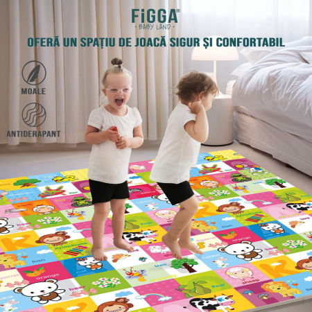 Covor de joaca FiGGA® pentru copii 200 x 180 cm, Spuma protectie, Termoizolant, Pliabil, 2 fete, Covoras bebe interactiv si educativ pentru activitati de joaca a bebelusului, Print 04 [6]
