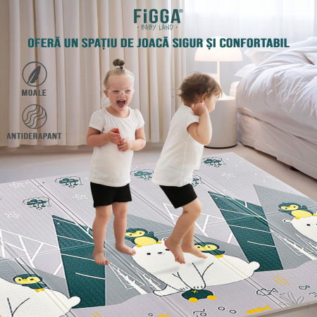 Covor de joaca FiGGA® pentru copii 200 x 180 cm, Spuma protectie, Termoizolant, Pliabil, 2 fete, Covoras bebe interactiv si educativ pentru activitati de joaca a bebelusului, Print 02 [6]