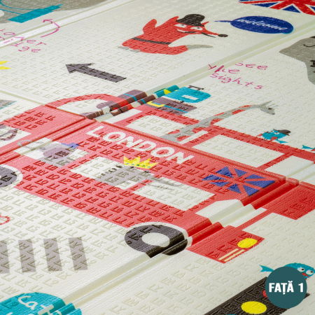 Covor de joaca FiGGA® pentru copii 200 x 180 cm, Spuma protectie, Termoizolant, Pliabil, 2 fete, Covoras bebe interactiv si educativ pentru activitati de joaca a bebelusului, Print 08 [2]