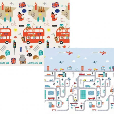 Covoare copii - Covor de joaca FiGGA® pentru copii 200 x 180 cm, Spuma protectie, Termoizolant, Pliabil, 2 fete, Covoras bebe interactiv si educativ pentru activitati de joaca a bebelusului, Print 08