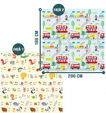 Covor de joaca FiGGA® pentru copii 200 x 180 cm, Spuma protectie, Termoizolant, Pliabil, 2 fete, Covoras bebe interactiv si educativ pentru activitati de joaca a bebelusului, Print 06 [1]