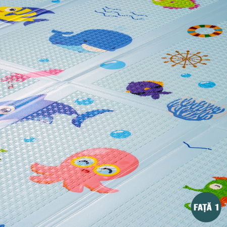 Covor de joaca FiGGA® pentru copii 200 x 180 cm, Spuma protectie, Termoizolant, Pliabil, 2 fete, Covoras bebe interactiv si educativ pentru activitati de joaca a bebelusului, Print 07 [2]