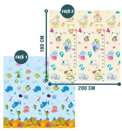 Covor de joaca FiGGA® pentru copii 200 x 180 cm, Spuma protectie, Termoizolant, Pliabil, 2 fete, Covoras bebe interactiv si educativ pentru activitati de joaca a bebelusului, Print 07 [1]