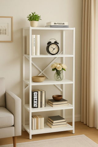 Dulap cu 5 rafturi depozitare, dulap alb organizare, biblioteca living si dormitor, raft carti, rafturi depozitare baie bucatarie hol, dulap incaltaminte, dulap haine, dulap depozitare multifunctional [1]