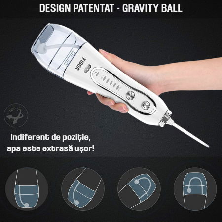 Dus bucal FiGGA® Oral-F101, Irigator portabil profesional, 8 Capete, Baterie 2500 mAh, 5 Viteze, 300 ml Rezervor, IPX7 Waterproof, Protectie supraincalzire, Gentuta depozitare, Alb [1]