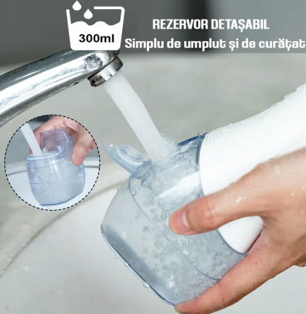 Dus bucal FiGGA® Oral-F101, Irigator portabil profesional, 8 Capete, Baterie 2500 mAh, 5 Viteze, 300 ml Rezervor, IPX7 Waterproof, Protectie supraincalzire, Gentuta depozitare, Alb [4]