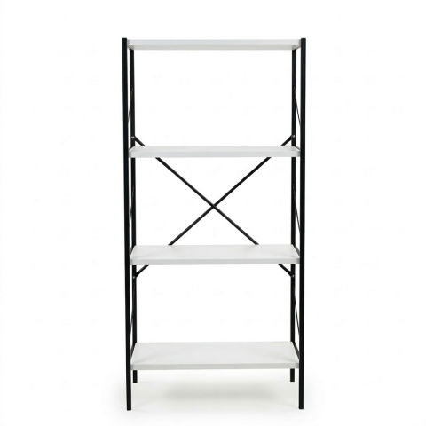 Etajera cu 4 rafturi depozitare FiGGA®, Metal + MDF, 120 cm x 55 cm x 25 cm, potrivita pentru baie, carti, pantofi, incaltaminte, papuci, jucarii, biblioteca, in camara, debara sau dressing, Negru/Alb [2]