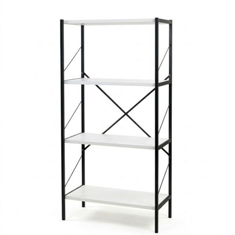 Etajera cu 4 rafturi depozitare FiGGA®, Metal + MDF, 120 cm x 55 cm x 25 cm, potrivita pentru baie, carti, pantofi, incaltaminte, papuci, jucarii, biblioteca, in camara, debara sau dressing, Negru/Alb [3]