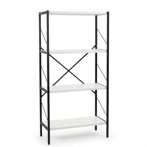 Etajera cu 4 rafturi depozitare FiGGA®, Metal + MDF, 120 cm x 55 cm x 25 cm, potrivita pentru baie, carti, pantofi, incaltaminte, papuci, jucarii, biblioteca, in camara, debara sau dressing, Negru/Alb [1]