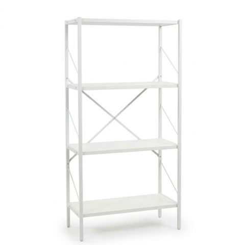 Etajera cu 4 rafturi depozitare FiGGA®, Metal + MDF, 120 cm x 55 cm x 25 cm, potrivita pentru baie, carti, pantofi, incaltaminte, papuci, jucarii, biblioteca, in camara, debara sau dressing, Alb/Alb [1]