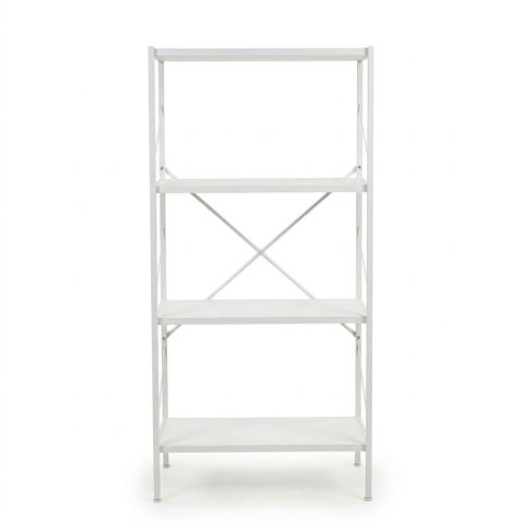 Etajera cu 4 rafturi depozitare FiGGA®, Metal + MDF, 120 cm x 55 cm x 25 cm, potrivita pentru baie, carti, pantofi, incaltaminte, papuci, jucarii, biblioteca, in camara, debara sau dressing, Alb/Alb [2]