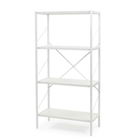 Etajera cu 4 rafturi depozitare FiGGA®, Metal + MDF, 120 cm x 55 cm x 25 cm, potrivita pentru baie, carti, pantofi, incaltaminte, papuci, jucarii, biblioteca, in camara, debara sau dressing, Alb/Alb [3]