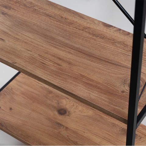 Etajera cu 4 rafturi depozitare FiGGA®, Metal + MDF, 120 cm x 55 cm x 25 cm, potrivita pentru baie, carti, pantofi, incaltaminte, papuci, jucarii, biblioteca, in camara, debara sau dressing, Negru/Pin [5]