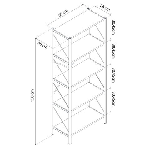 Etajera cu 5 rafturi depozitare FiGGA®, Metal + MDF, 150 cm x 60 cm x 30 cm, potrivita pentru baie, carti, pantofi, incaltaminte, papuci, jucarii, biblioteca, in camara, debara sau dressing, Negru/Pin [4]