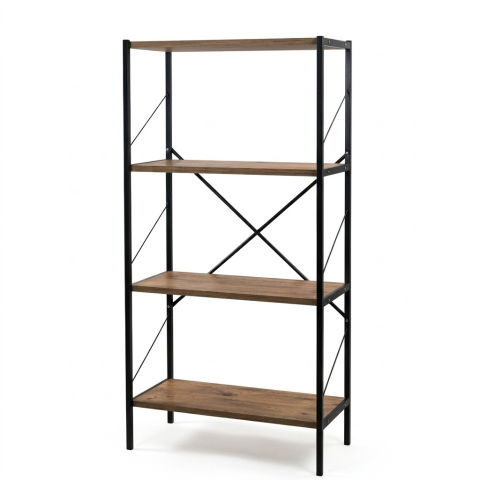 Etajera cu 4 rafturi depozitare FiGGA®, Metal + MDF, 120 cm x 55 cm x 25 cm, potrivita pentru baie, carti, pantofi, incaltaminte, papuci, jucarii, biblioteca, in camara, debara sau dressing, Negru/Pin [2]