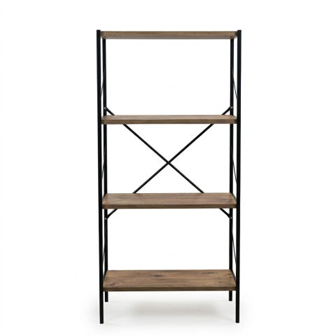 Etajera cu 4 rafturi depozitare FiGGA®, Metal + MDF, 120 cm x 55 cm x 25 cm, potrivita pentru baie, carti, pantofi, incaltaminte, papuci, jucarii, biblioteca, in camara, debara sau dressing, Negru/Pin [1]