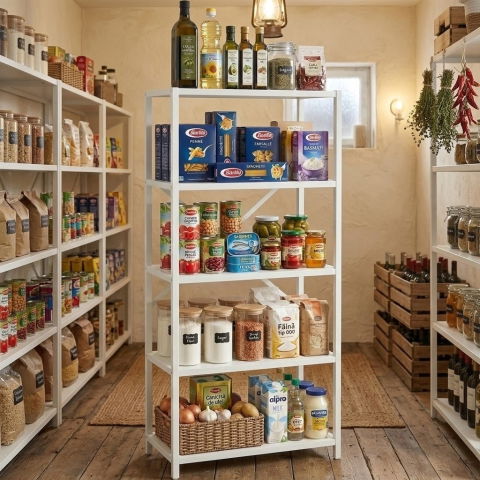 Etajera cu 5 rafturi depozitare FiGGA®, Metal si MDF, 150 cm x 60 cm x 30 cm, potrivita pentru baie, carti, pantofi, incaltaminte, papuci, jucarii, biblioteca, in camara, debara sau dressing, Alb/Alb [4]