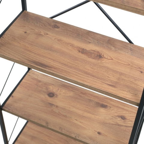 Etajera cu 5 rafturi depozitare FiGGA®, Metal si MDF, 150 cm x 60 cm x 30 cm, potrivita pentru baie, carti, pantofi, incaltaminte, papuci, jucarii, biblioteca, in camara, debara sau dressing, Negru/Pi [4]