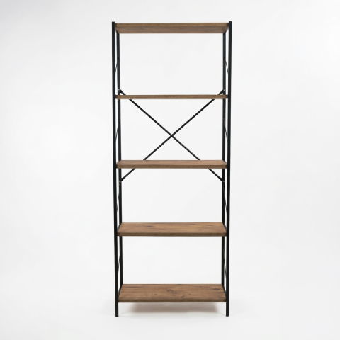 Etajera cu 5 rafturi depozitare FiGGA®, Metal si MDF, 150 cm x 60 cm x 30 cm, potrivita pentru baie, carti, pantofi, incaltaminte, papuci, jucarii, biblioteca, in camara, debara sau dressing, Negru/Pi [2]