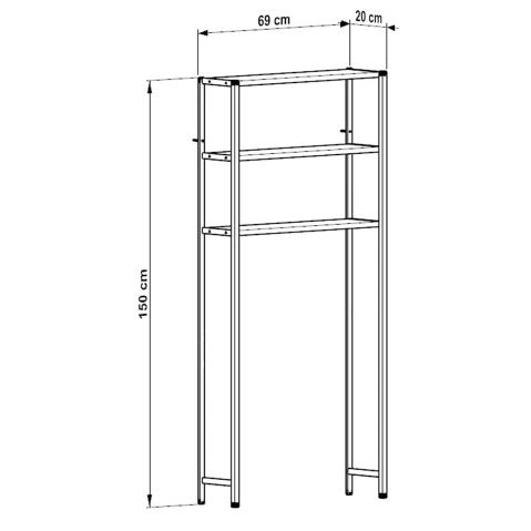 Etajera pentru Masina de Spalat cu 3 polite, 150cm x 69cm x 20cm, Metal + MDF, Organizator Multifunctional pentru Baie, Spatii Inguste, Ideal pentru prosoape sau produse de igiena, Negru/Alb [5]