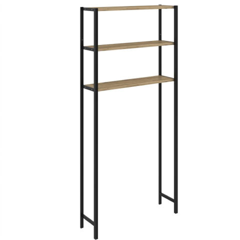 Etajera pentru Masina de Spalat cu 3 polite, 150cm x 69cm x 20cm, Metal + MDF, Organizator Multifunctional pentru Baie, Spatii Inguste, Ideal pentru prosoape sau produse de igiena, Negru/Lemn [5]