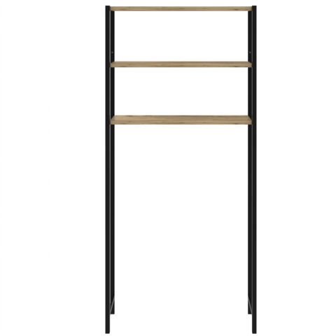Etajera pentru Masina de Spalat cu 3 polite, 150cm x 69cm x 20cm, Metal + MDF, Organizator Multifunctional pentru Baie, Spatii Inguste, Ideal pentru prosoape sau produse de igiena, Negru/Lemn [4]