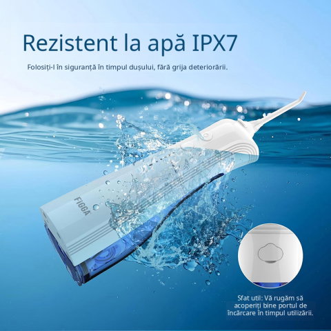Irigator Bucal FiGGA® ORAL F-202, Dus bucal portabil, Reincarcabil USB-C, Rezervor 230 ml, 5 Moduri de Curatare, IPX7 Waterproof, Acumulator 2000 mAh, Alb Elegant [2]