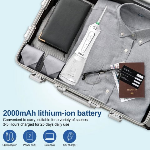 Irigator Bucal FiGGA® ORAL F-303, Dus bucal portabil, Reincarcabil USB-C, Rezervor 300 ml, 5 Moduri de Curatare, IPX7 Waterproof, Acumulator 2000 mAh, Alb Elegant [9]